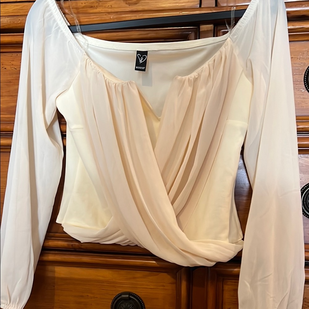 Elegant Cream Draped, off the shoulder Women's Top